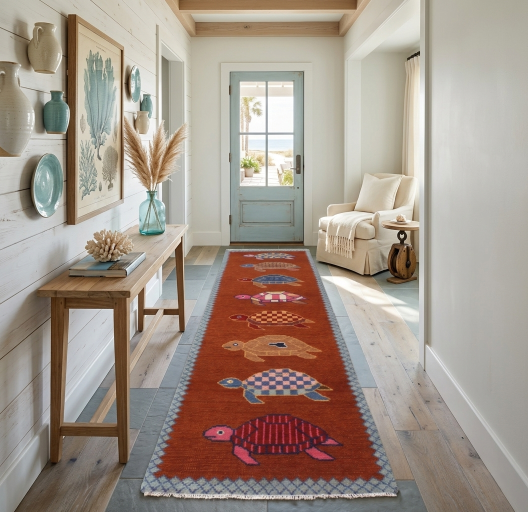 Hand-Knotted Wool Brown Turtle Runner Rug | Custom Size Hallway & Entryway Runner | Artisan Crafted (Copy)