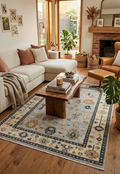 Gray Ivory Hand-Knotted Oushak Wool Rug, Modern Turkish Muted Pastel Area Rug
