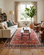 8x10 ft Hand-Knotted Wool Oushak Rug | 9x12 ft Terracotta & Slate Blue
