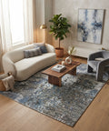Hand-Knotted Modern Abstract Wool and Bamboo Silk Area Rug – Charcoal, Grey, and Blue Textured Contemporary Luxury Floor Covering