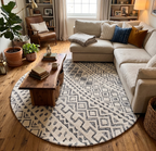 5x8 ft Hand-Tufted Geometric Tribal Rug | Ivory & Charcoal Grey