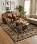 8x10 ft Vintage Charcoal & Sage Hand-Knotted Oushak Wool Rug