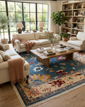 Hand-Knotted Blue Oushak Wool Rug | 8x10 Authentic Turkish Style