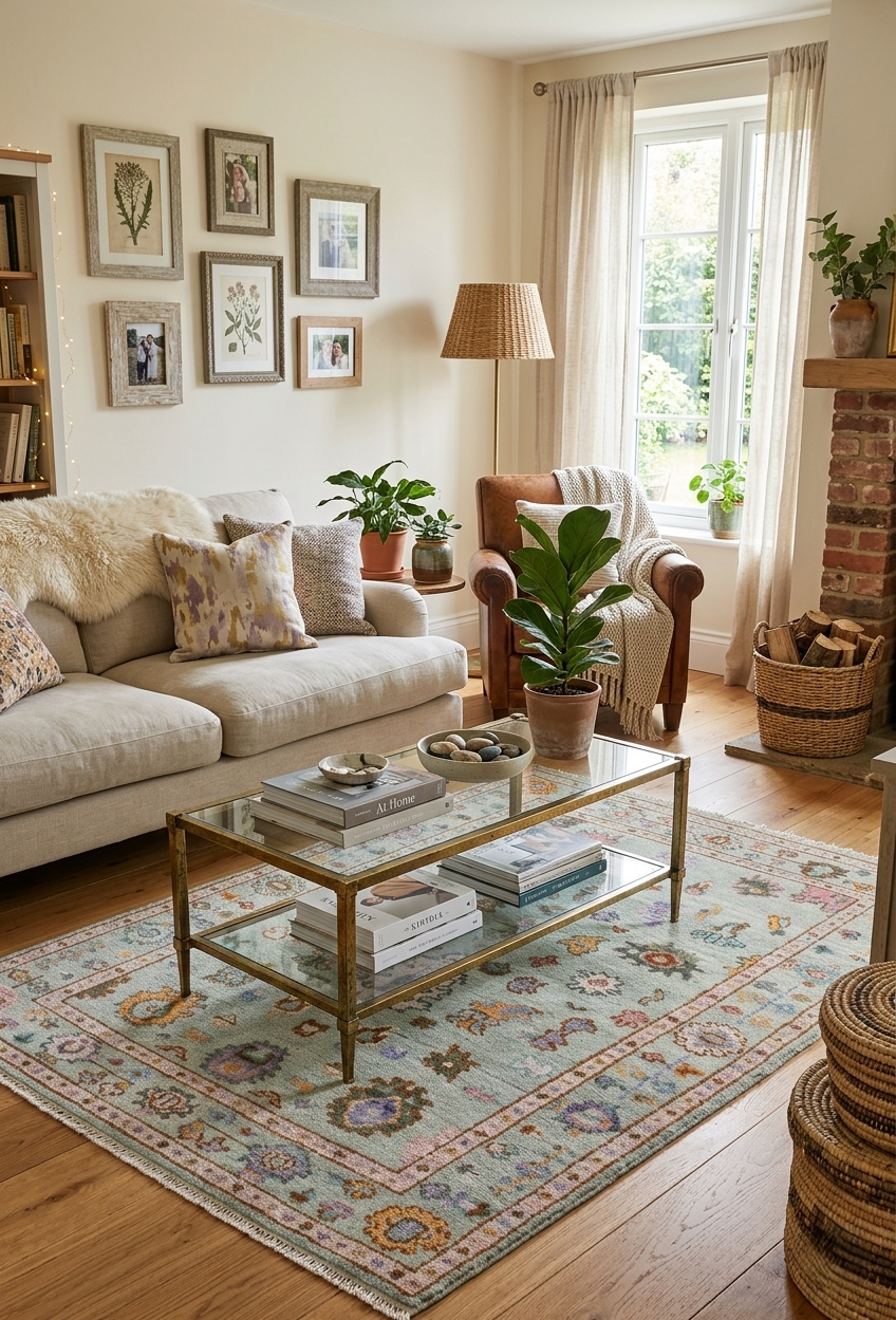 Muted Pastel Sage Green Traditional Turkish Style Rug