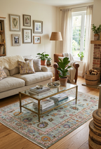 Muted Pastel Sage Green Traditional Turkish Style Rug