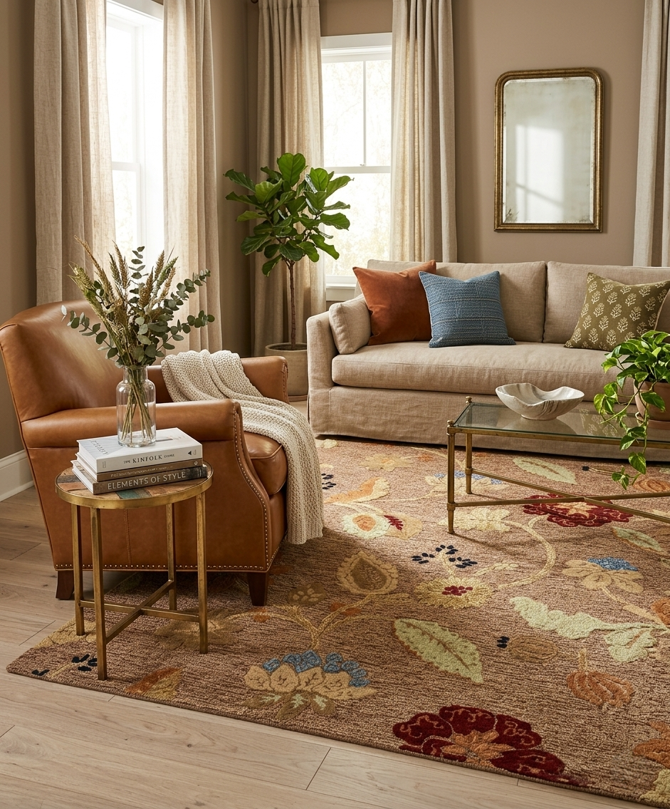 Hand-Tufted Floral Wool Rug | Earthy Terracotta & Sage | 5'x8'