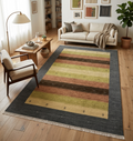 Modern Gabbeh Rug 8x9 Hand-Knotted Wool Area Rug