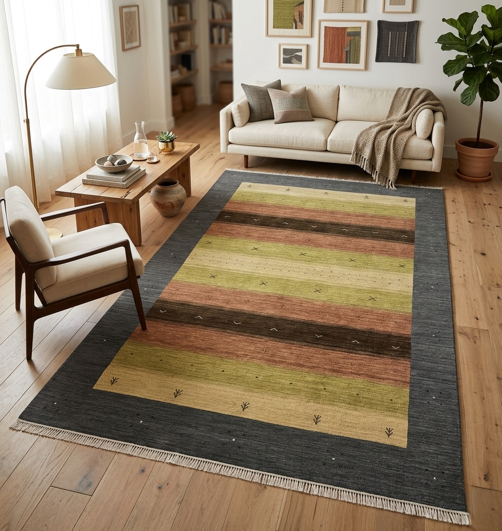 Modern Gabbeh Rug 8x9 Hand-Knotted Wool Area Rug