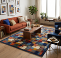 8x10 ft Hand-Knotted Vibrant Multi-Color Navy Blue Wool Gabbeh Rug