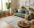 5x8 ft Hand-Tufted Geometric Tribal Rug | Ivory & Charcoal Grey