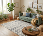 5x8 ft Hand-Tufted Geometric Tribal Rug | Ivory & Charcoal Grey