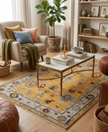 Gold & Amber Handmade Oushak Rug -Transitional Turkish Design