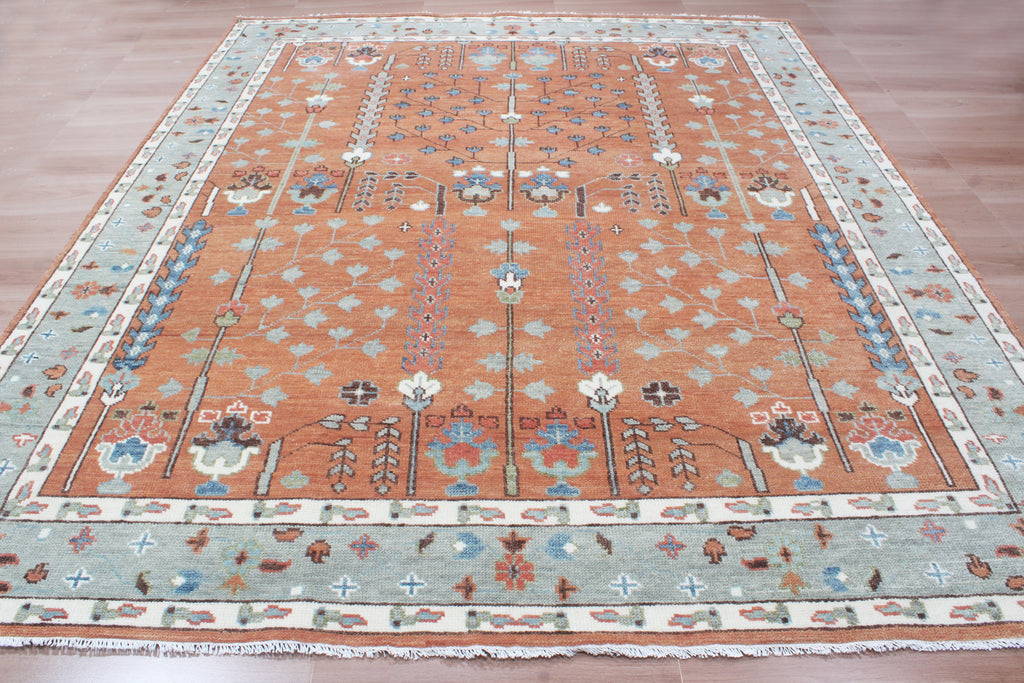 Hand-Knotted Tree of Life Wool Area Rug | Terracotta Rust & Sage Green Custom Size Rug | Handcrafted in India
