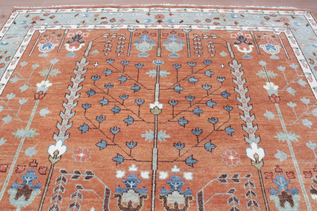 Hand-Knotted Tree of Life Wool Area Rug | Terracotta Rust & Sage Green Custom Size Rug | Handcrafted in India