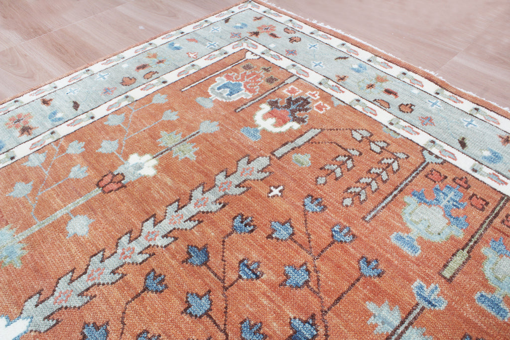 Hand-Knotted Tree of Life Wool Area Rug | Terracotta Rust & Sage Green Custom Size Rug | Handcrafted in India