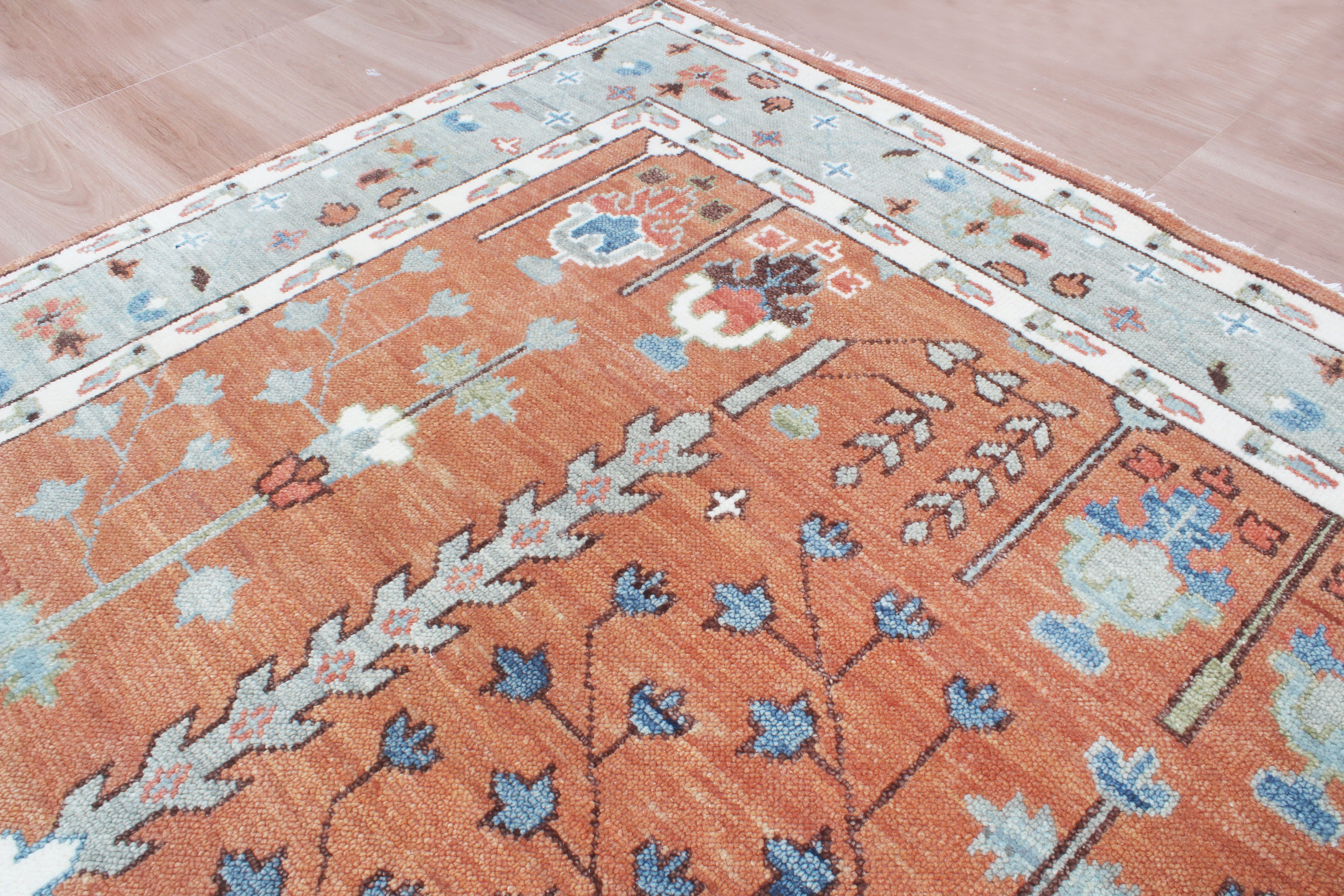 Hand-Knotted Tree of Life Wool Area Rug | Terracotta Rust & Sage Green Custom Size Rug | Handcrafted in India