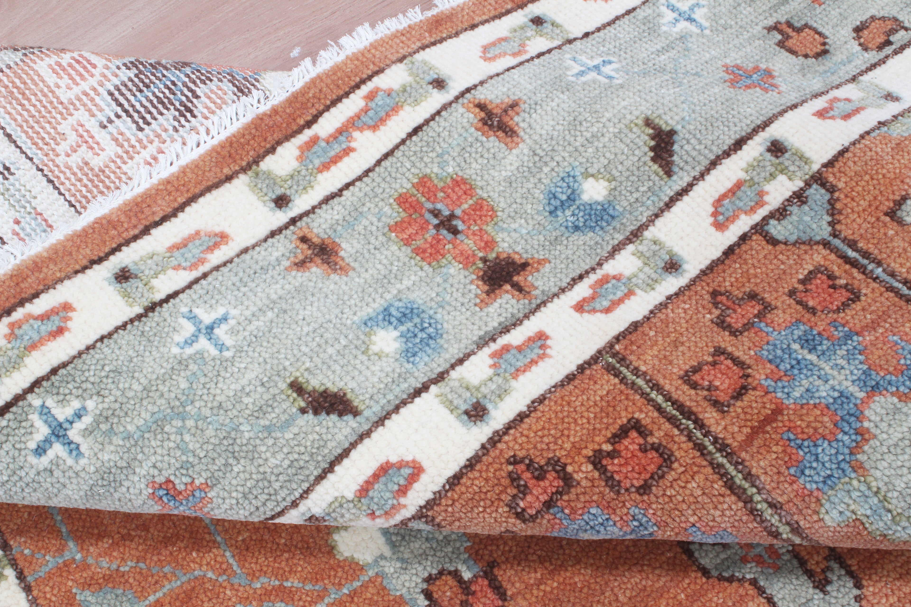 Hand-Knotted Tree of Life Wool Area Rug | Terracotta Rust & Sage Green Custom Size Rug | Handcrafted in India