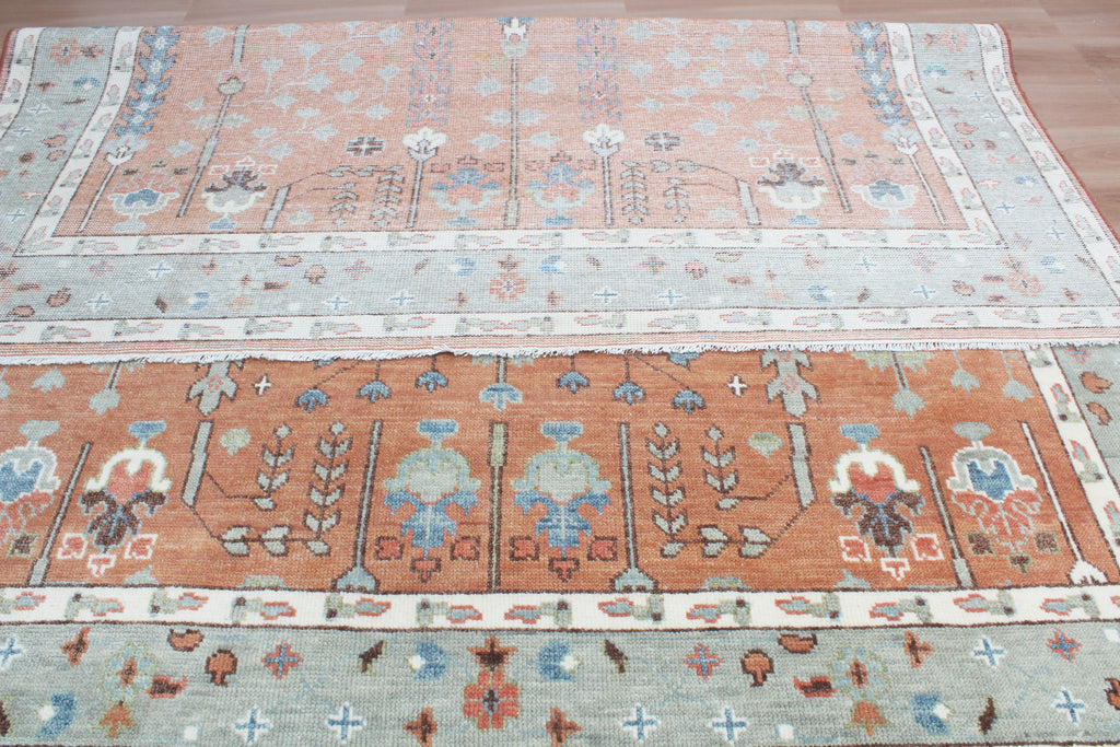 Hand-Knotted Tree of Life Wool Area Rug | Terracotta Rust & Sage Green Custom Size Rug | Handcrafted in India