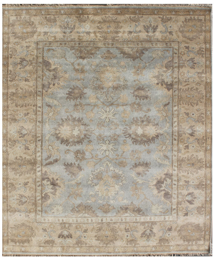 Hand-Knotted Wool Oushak Style Area Rug (8x10) — Blue, Taupe & Beige Vintage-Inspired rug