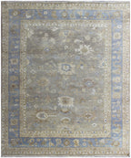 8x10 Oushak Style Wool Rug – Transitional Vintage Soft Blue & Neutral Area Rug