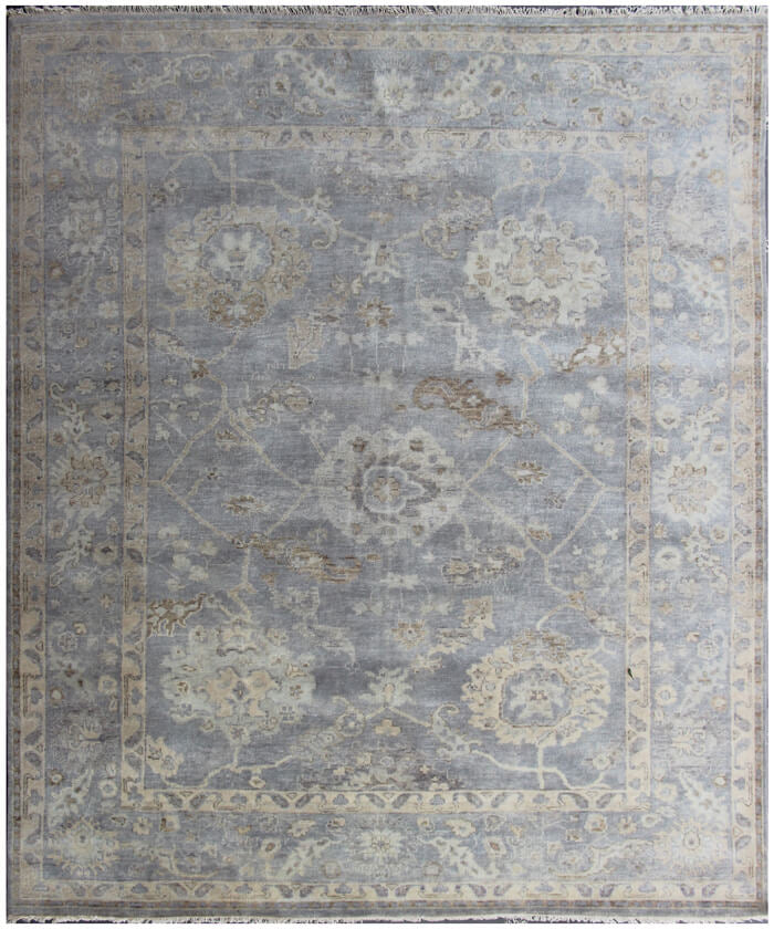 Hand-Knotted Oushak Style Wool Rug (8x10) — Soft Blue & Neutral