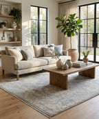 Hand-Knotted Oushak Style Wool Rug (8x10) — Soft Blue & Neutral