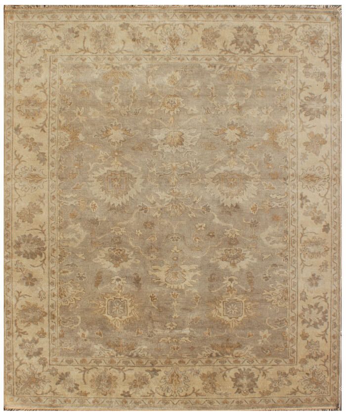 Hand-Knotted 8x10 Oushak Wool Rug | Neutral Taupe & Beige Traditional Oriental Area Rug for Living Room & Bedroom