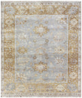 Hand-Knotted Oushak Rug | 8x10 Wool Area Rug in Soft Blue, Gold & Neutral Tones | Vintage-Style Traditional Floor Art