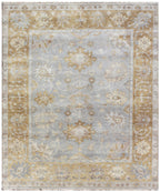 Hand-Knotted Oushak Rug | 8x10 Wool Area Rug in Soft Blue, Gold & Neutral Tones | Vintage-Style Traditional Floor Art