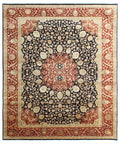 Black, Ivory & Crimson Red Royal Vintage Hand-Knotted New Zealand Wool & Silk Rug | 8x10⁠