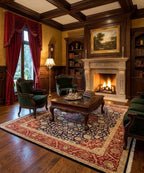 Black, Ivory & Crimson Red Royal Vintage Hand-Knotted New Zealand Wool & Silk Rug | 8x10⁠