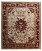 Black, Ivory & Crimson Red Royal Vintage Hand-Knotted New Zealand Wool & Silk Rug | 8x10⁠