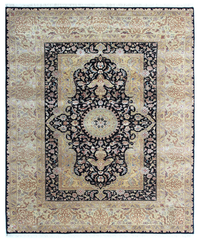 9x12 Royal Vintage Red Navy & Gold New Zealand Wool & Silk Hand-Knotted Area Rug (14/14 Quality)