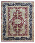 9x12 Royal Vintage Red Navy & Gold New Zealand Wool & Silk Hand-Knotted Area Rug (14/14 Quality)