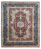 9x12 Royal Vintage Red Navy & Gold New Zealand Wool & Silk Hand-Knotted Area Rug (14/14 Quality)