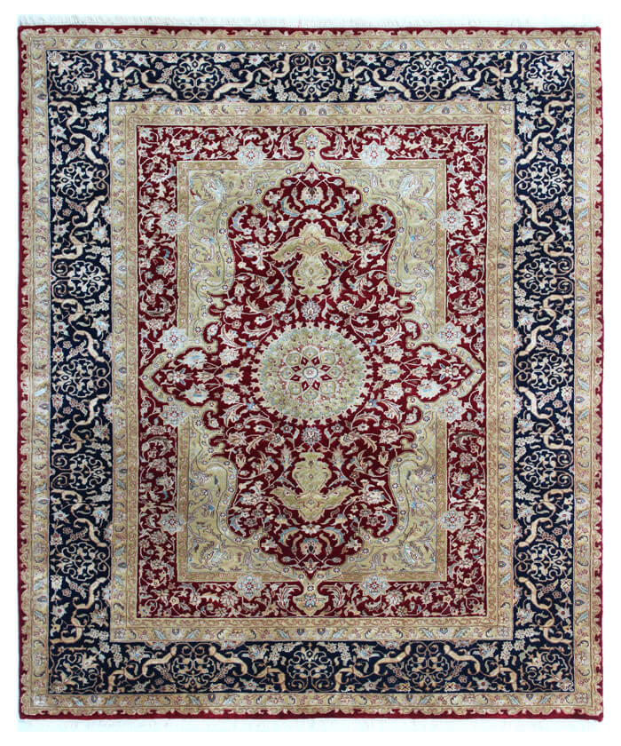 9x12 Royal Vintage Red Navy & Gold New Zealand Wool & Silk Hand-Knotted Area Rug (14/14 Quality)