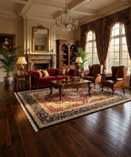 9x12 Royal Vintage Red Navy & Gold New Zealand Wool & Silk Hand-Knotted Area Rug (14/14 Quality)