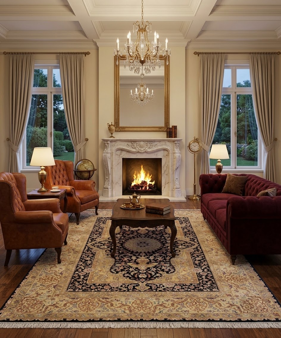 9x12 Royal Vintage Red Navy & Gold New Zealand Wool & Silk Hand-Knotted Area Rug (14/14 Quality)