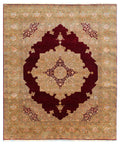 Royal Vintage Persian Medallion New Zealand Wool & Silk Area Rug | Maroon, Gold & Sage Green | 8x10, 9x12