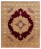 Royal Vintage Persian Medallion New Zealand Wool & Silk Area Rug | Maroon, Gold & Sage Green | 8x10, 9x12
