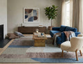 Abstract Geometric Hand-Tufted Wool Rug – Earthy Blue & Terracotta