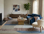Abstract Geometric Hand-Tufted Wool Rug – Earthy Blue & Terracotta