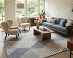 Modern Geometric Hand-Tufted Area Rug – Blue & Ivory Wool Blend Rug for Living Room