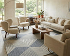 Modern Geometric Hand-Tufted Area Rug – Blue & Ivory Wool Blend Rug for Living Room