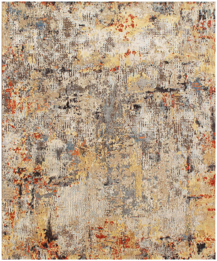 Hand-Knotted Luxury Wool & Bamboo Silk Modern Abstract Area Rug | 100 KPSI Designer Rug for Living Room & Dining Room