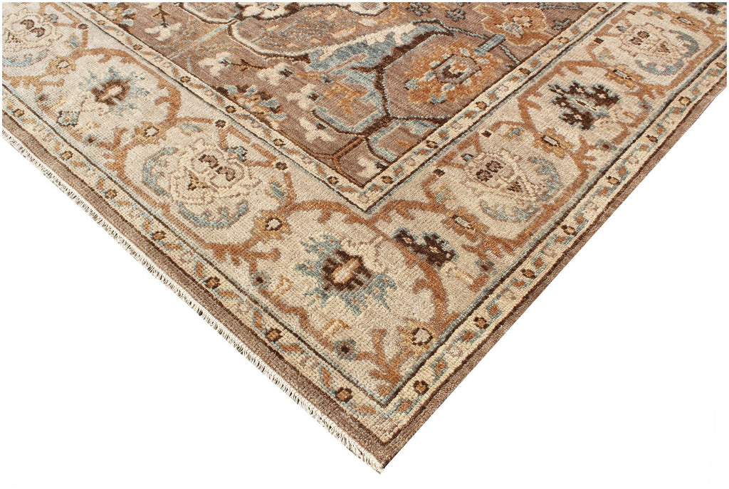 8x10 Hand-Knotted Wool Rug | Terracotta & Slate Blue Traditional Oushak