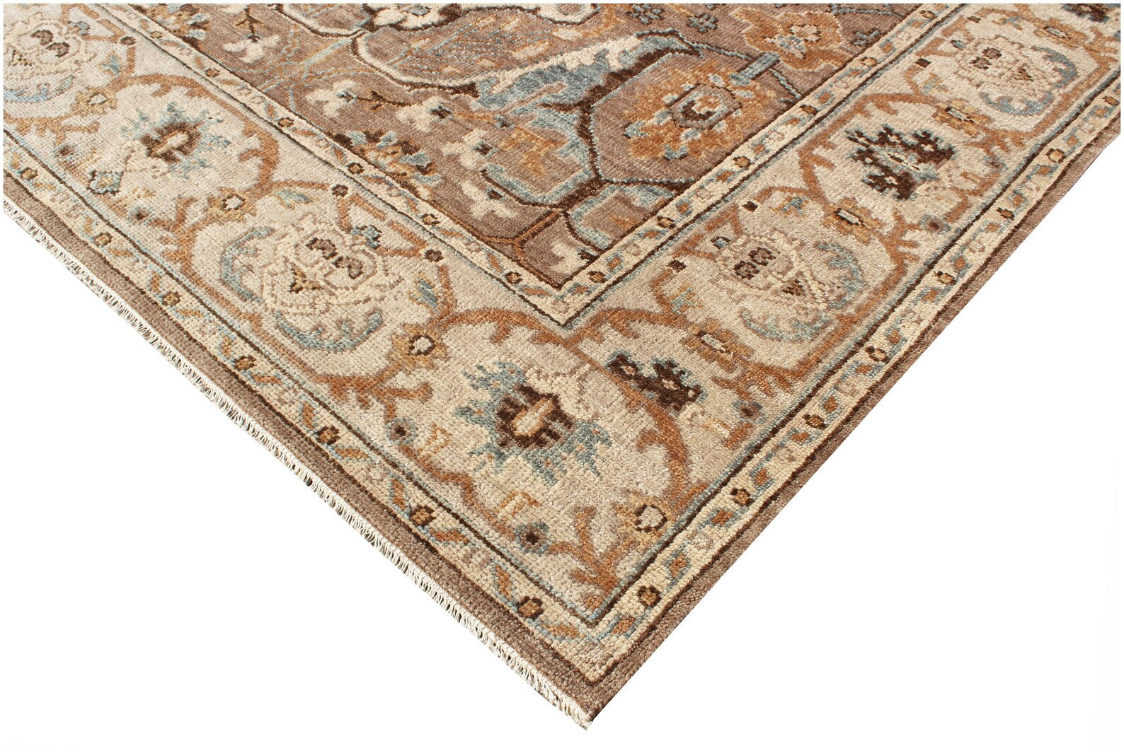 8x10 Hand-Knotted Wool Rug | Terracotta & Slate Blue Traditional Oushak
