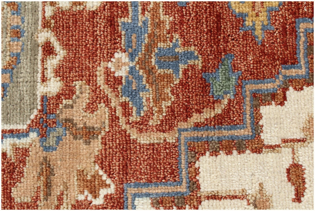 8x10 ft Hand-Knotted Oushak Style Wool Rug - Rust & Sage Heritage Medallion