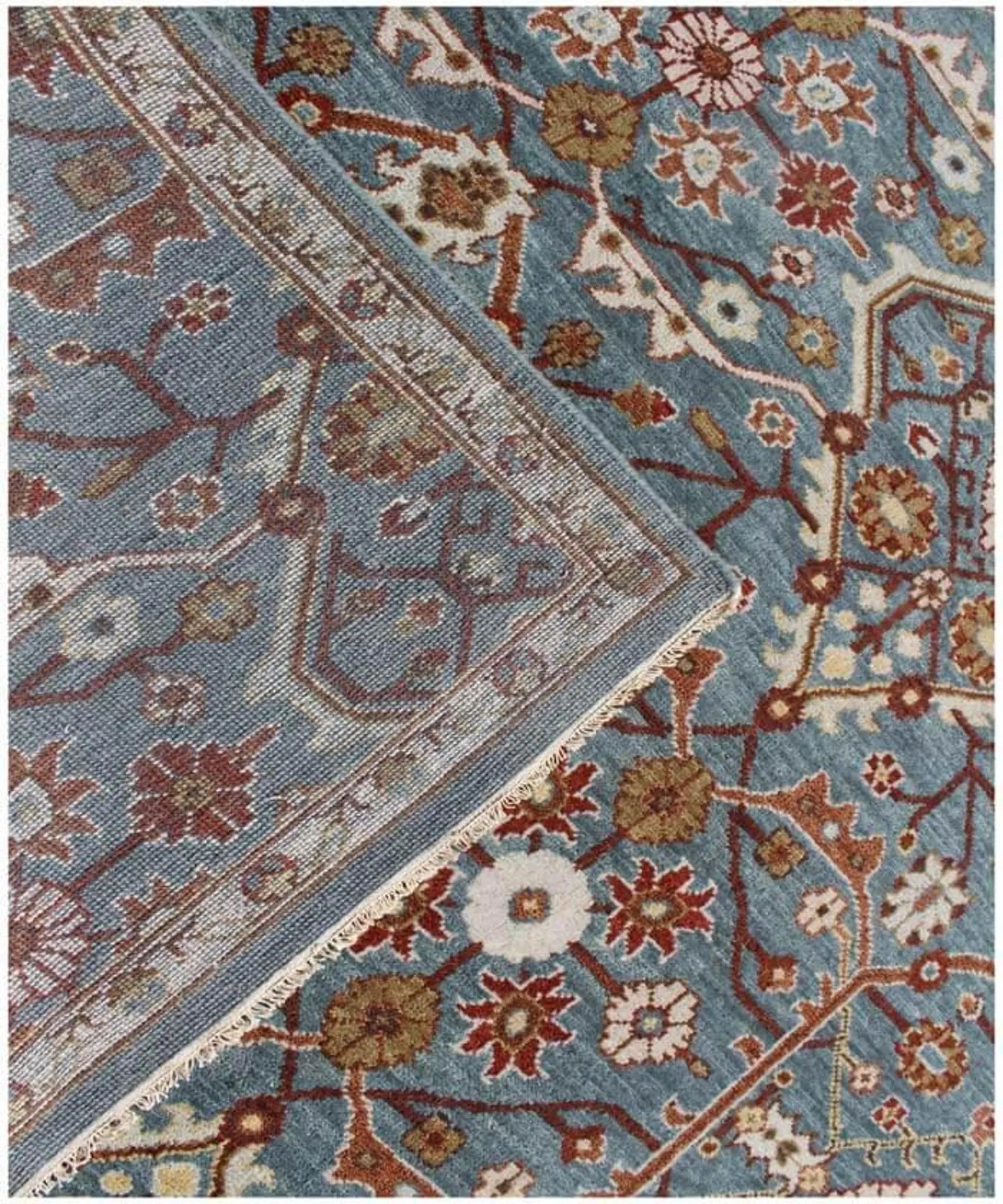 Hand-Knotted Persian Style Wool Rug – Slate Blue & Terracotta