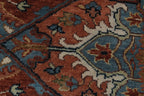 Antique Inspired Heriz Serapi Wool Rug - Hand Knotted Terracotta & Navy Area Rug